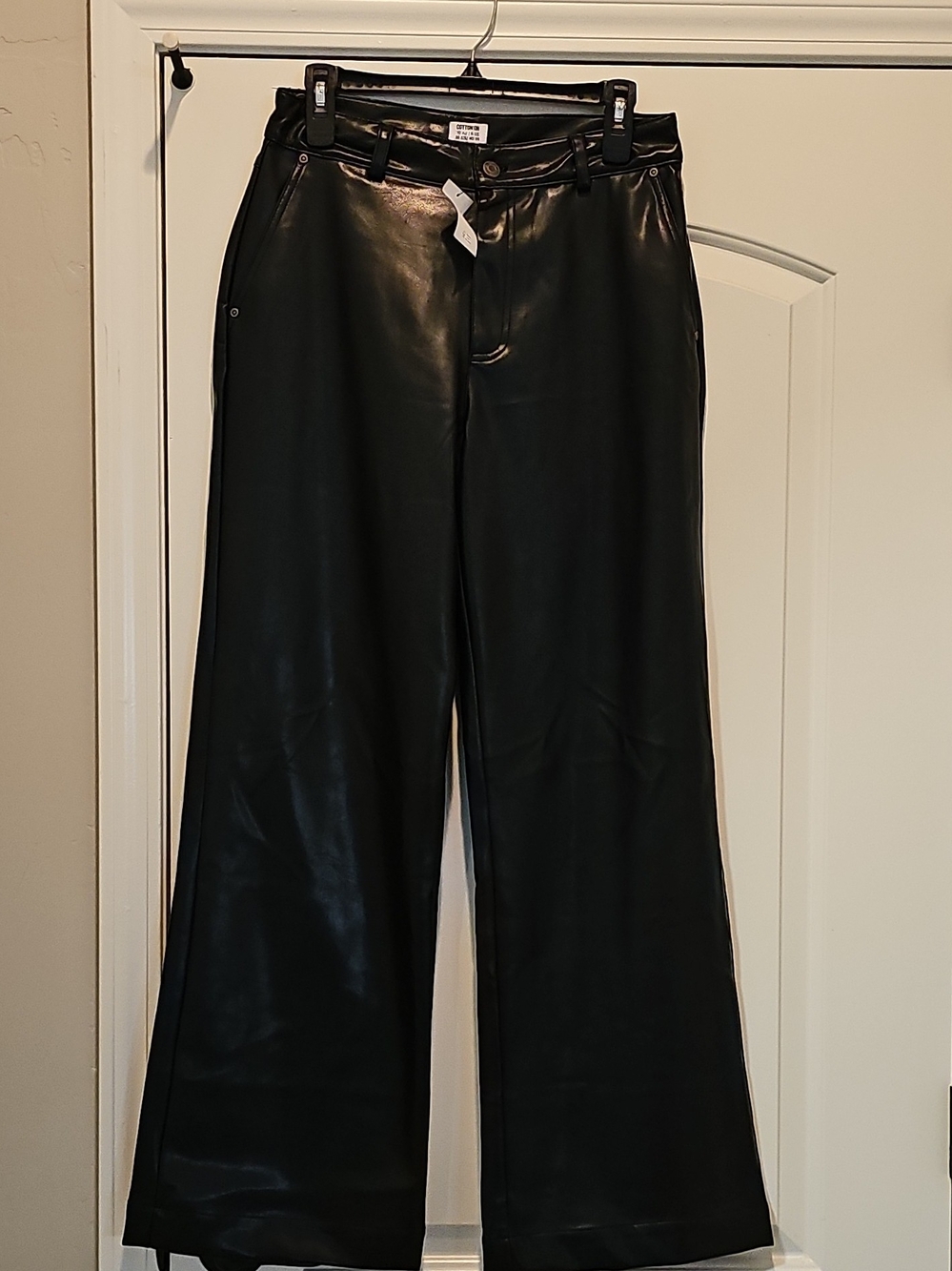 Cotton On Kids Black Faux Leather Wide-Leg Jeans